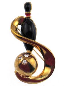 Black Pin & Gold Ball Brooch Брошь фигурная с золотым шаром и кеглей